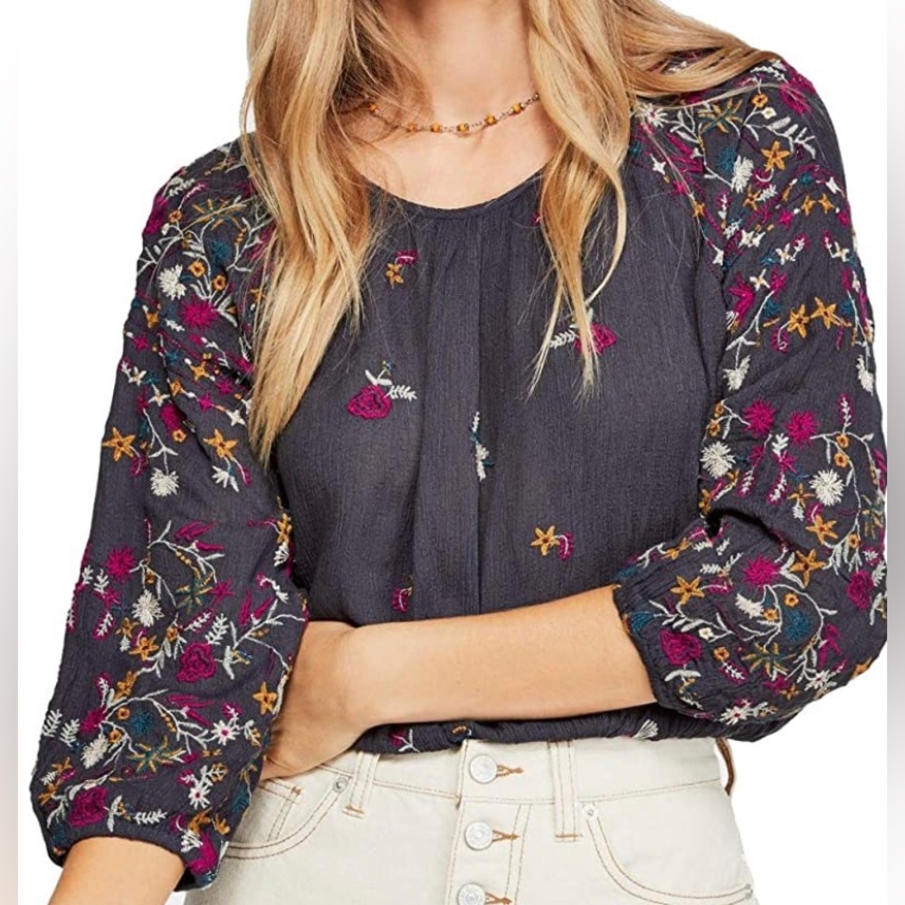 Embroidered gauze top